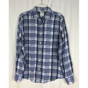 Baird McNutt Shirt Linen‎ Murano Mens L Button Front Slim Fit Long Sleeve Blue